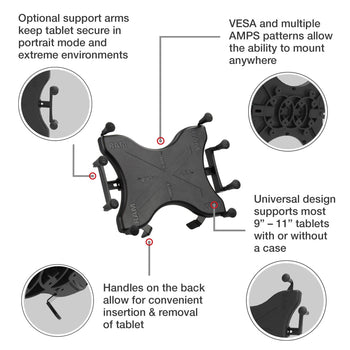 RAM-B-149Z-UN9U:RAM-B-149Z-UN9U_3:RAM X-Grip Handlebar U-Bolt Mount for 9"-11" Tablets