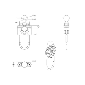 RAM-B-231U:RAM-B-231U_4:RAM Handlebar U-Bolt Base for Rails 0.5" to 1" in Diameter - B Size