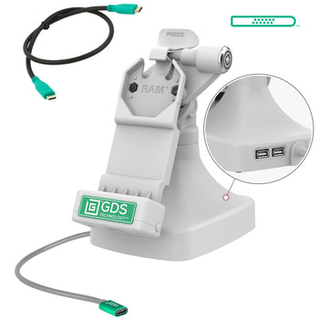 RAM-GDS-DOCKLR-D14-U1C-2A-GRY:RAM-GDS-DOCKLR-D14-U1C-2A-GRY_1:GDS Uni-Conn<sup>™</sup> Locking Tilt & Swivel Dock with USB-C + Data - Gray