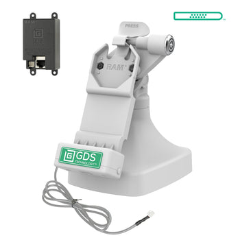 RAM-GDS-DOCKLR-D14-U1E-GRY:RAM-GDS-DOCKLR-D14-U1E-GRY_1:GDS Uni-Conn<sup>™</sup> Locking Tilt & Swivel Dock with PoE - Gray