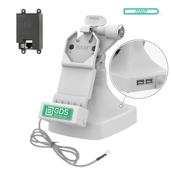 RAM-GDS-DOCKLR-D14-U1E-2A-GRY:RAM-GDS-DOCKLR-D14-U1E-2A-GRY_1:GDS Uni-Conn<sup>™</sup> Locking Tilt & Swivel Dock with PoE + Data - Gray